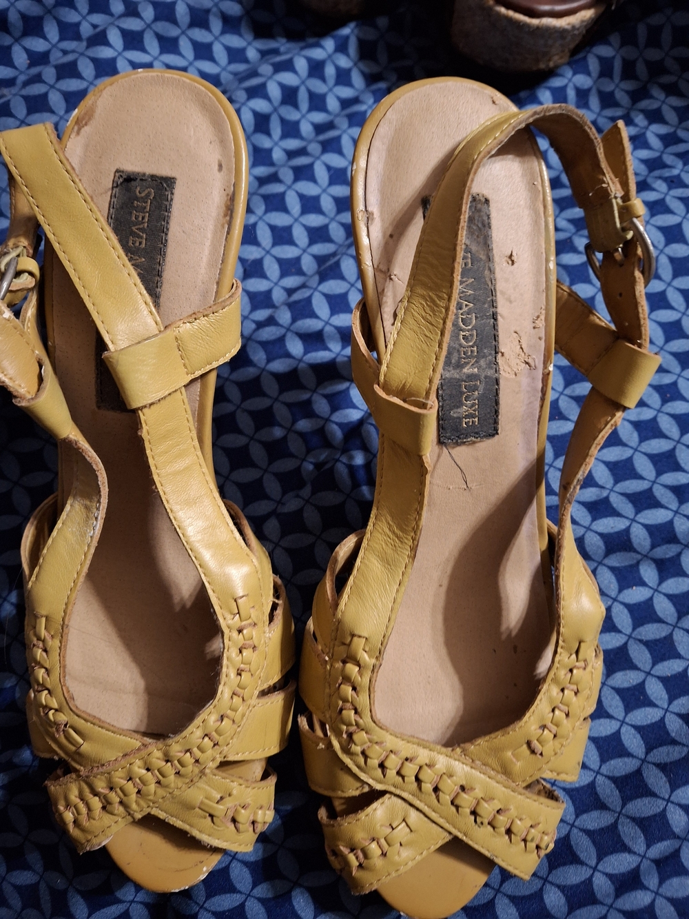Steve Madden Luxe Blake Mustard Leather Woven Strappy Heels Size 6M